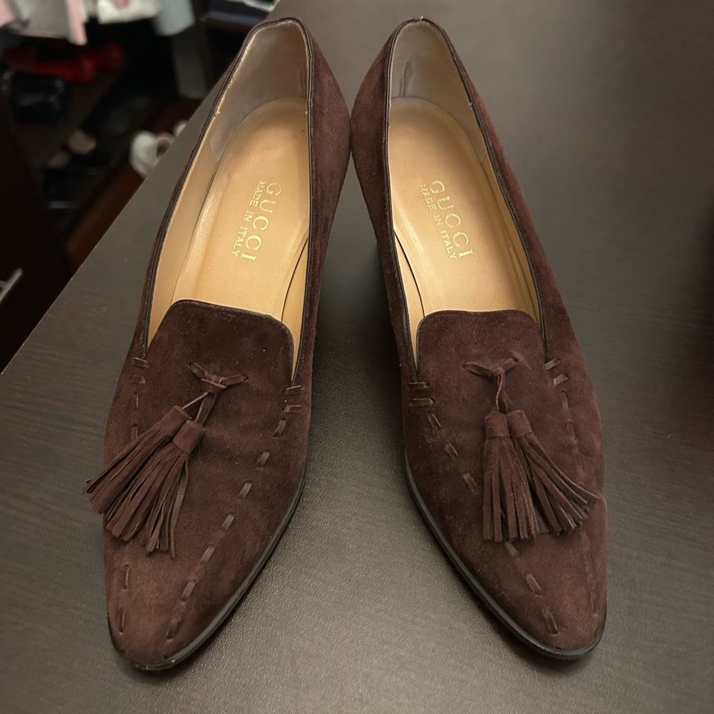Gucci Brown Suede Tassel Loafers